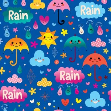 Umbrellas rain seamless pattern Stock Illustration