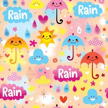 Umbrellas rain sky seamless pattern Illustrazione stock