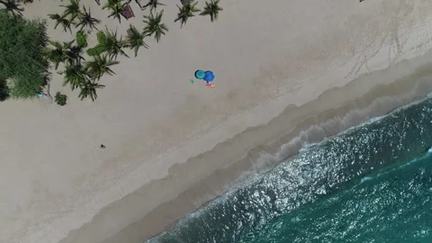 Umbrellas on a sandy beach Stock Footage 247407376