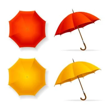 Umbrellas Set Top and Front View. Vector Stock Illustration
