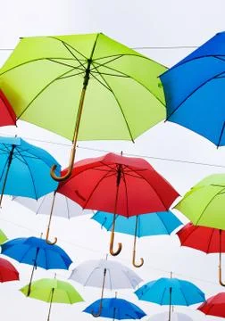 Umbrellas in the sky Foto stock