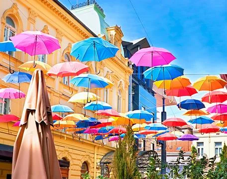 Umbrellas in the sky Photos