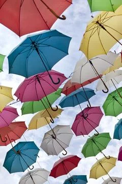 Umbrellas in the sky Stock Photos