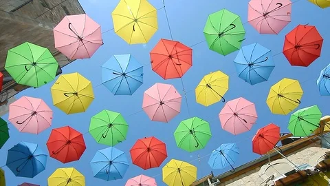 Umbrellas Street Jerusalem Stock Footage 92050800