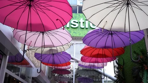Umbrellas summer cafe Stock Footage 129675093