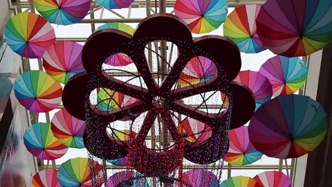 Umbrellas on the wall Stock Footage 69185877