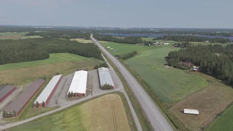 Umeå E4 Drone View in Summer Road Cutting Through Pine Woods, 4K Aerial 스톡 동영상 314228626