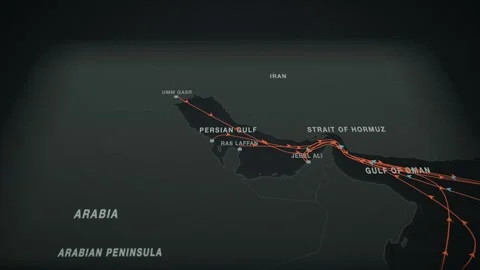 Umm qasr to jebel ali container trade route map seamless loop Stock Footage 345945317