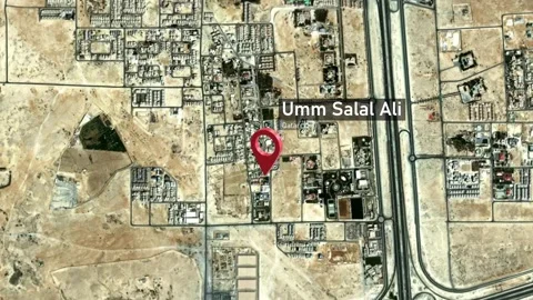 Umm Salal Ali City Map Zoom (Qatar) from Space to Earth Video stock 277627358
