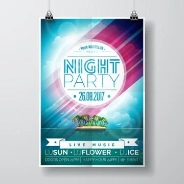 Ummer Night Party Flyer Design with paradise island Stock Illustration