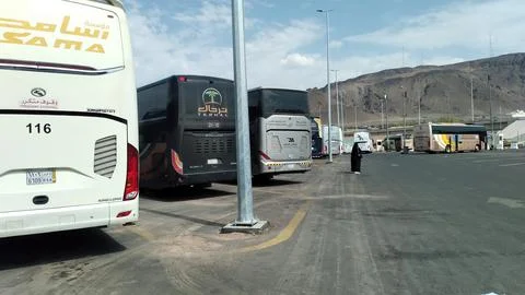 Umrah pilgrim bus Stock Photos