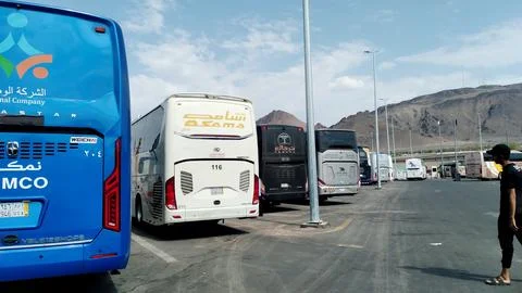 Umrah pilgrim bus Stock-Fotos