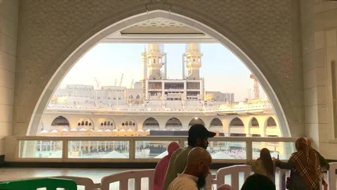 Umrah pilgrims performing tawaf on the second floor Masjid al-Haram Stock Footage 332591938