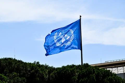UN blue official flag Stock Photos