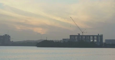 Un finished construction site view at sunrise in Singapore Stock Footage 123891436