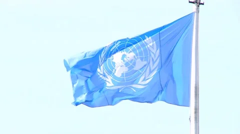 A UN flag flies in the wind Stock Footage 49433916