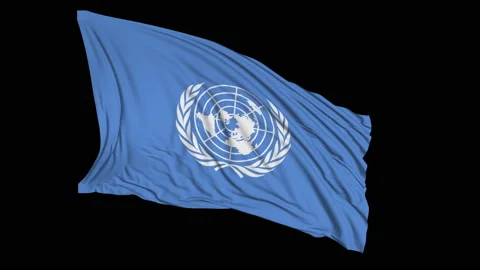UN flag in slow motion. The flag develops smoothly in the wind Video stock 104804652