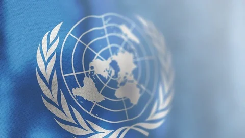 UN flag waving animated 스톡 동영상 80597670