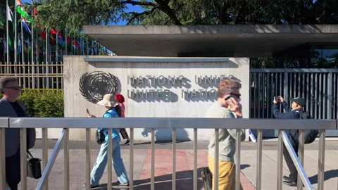 UN headquarters wall and gate, sign and logo Stock Footage 339111462