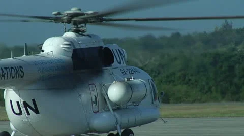 UN Helicopter Spinning Up Stock Footage 22331525
