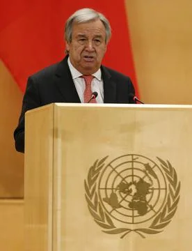 UN Secretary general Antonio Guterres Xi speech at the United Nations European h Stock Photos