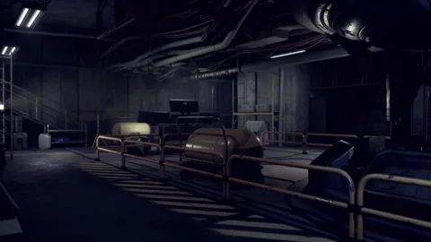 Unattended underground medical complex filled with dormant industrial machinery Stock Footage 333993536