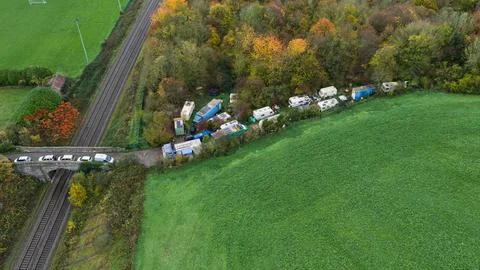 Unauthorised Traveller encampment. Stock Photos