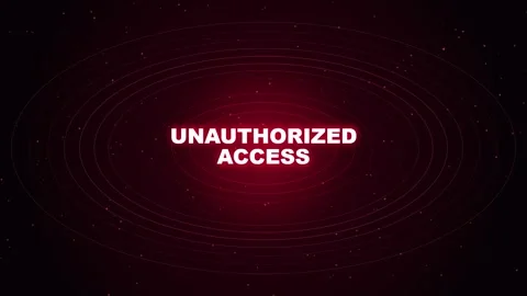 Unauthorized access warning message glowing on red security radar grid back.. Stock Footage 347995482