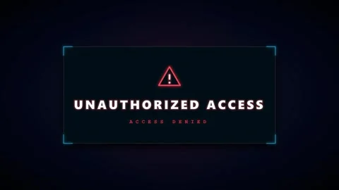 Unauthorized access warning sign: cyber security alert and digital system Stock Footage 337562645