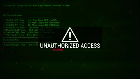 Unauthorized Access Warning Text on hacking background screen V04 Stock Footage 317027815