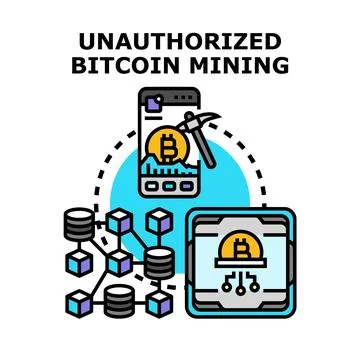 Unauthorized crypto coin mining concept illustrating illegal cryptocurrency Stock Illustration