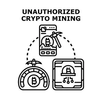 Unauthorized crypto mining process vector black illustration Stock Illustration