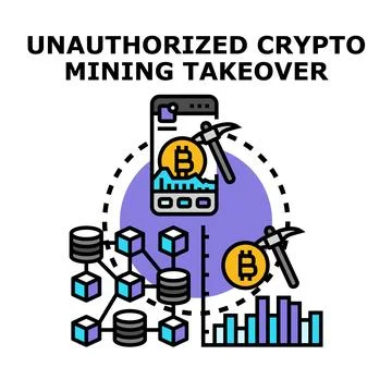 Unauthorized crypto mining takeover illustrating cyber security risk Stock Illustration