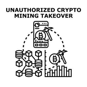 Unauthorized crypto mining takeover illustrating cyber security risk Stock Illustration