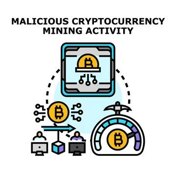 Unauthorized cryptocurrency mining activity concept vector illustration Stock Illustration
