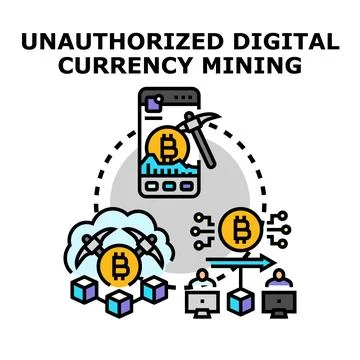 Unauthorized cryptocurrency mining concept and digital fraud Stockillustratie