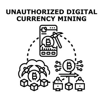 Unauthorized cryptocurrency mining concept and digital fraud Stock Illustration