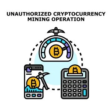 Unauthorized cryptocurrency mining operation concept computing process Stock Illustration