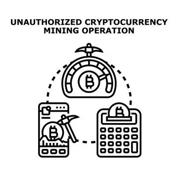 Unauthorized cryptocurrency mining operation concept computing process 库存插图