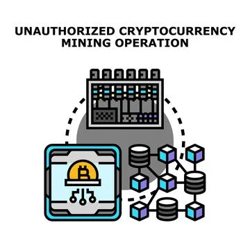 Unauthorized cryptocurrency mining operation concept vector illustration Stock Illustration