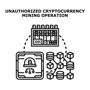 Unauthorized cryptocurrency mining operation concept vector illustration Stock Illustration