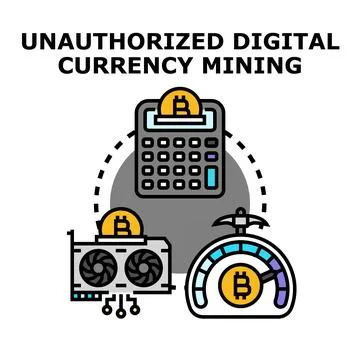 Unauthorized digital currency mining concept vector illustrating cybercrime Stock Illustration