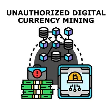 Unauthorized digital currency mining illegal activity concept 스톡 일러스트