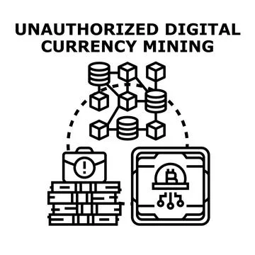 Unauthorized digital currency mining illegal activity concept Ilustración de archivo