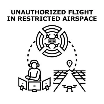 Unauthorized drone flight entering restricted airspace area Stock Illustration