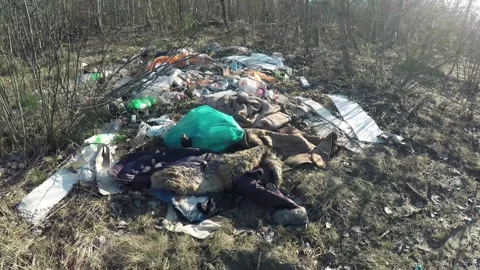 Unauthorized dumping of garbage and waste in the forest. Pollution of nature Video stock 286312602