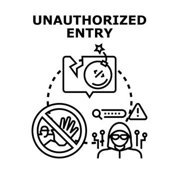 Unauthorized entry system hacking cyber attack concept Stock Illustration