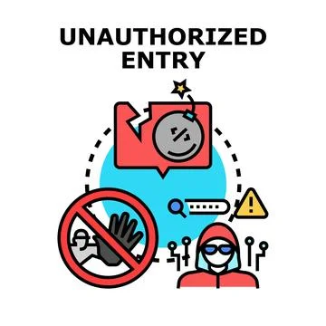 Unauthorized entry system hacking cyber attack concept Stock Illustration
