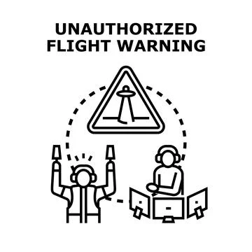 Unauthorized flight warning sign with air traffic team Illustrazione stock