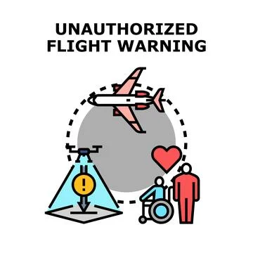 Unauthorized flight warning sign with drone security Stock Illustration